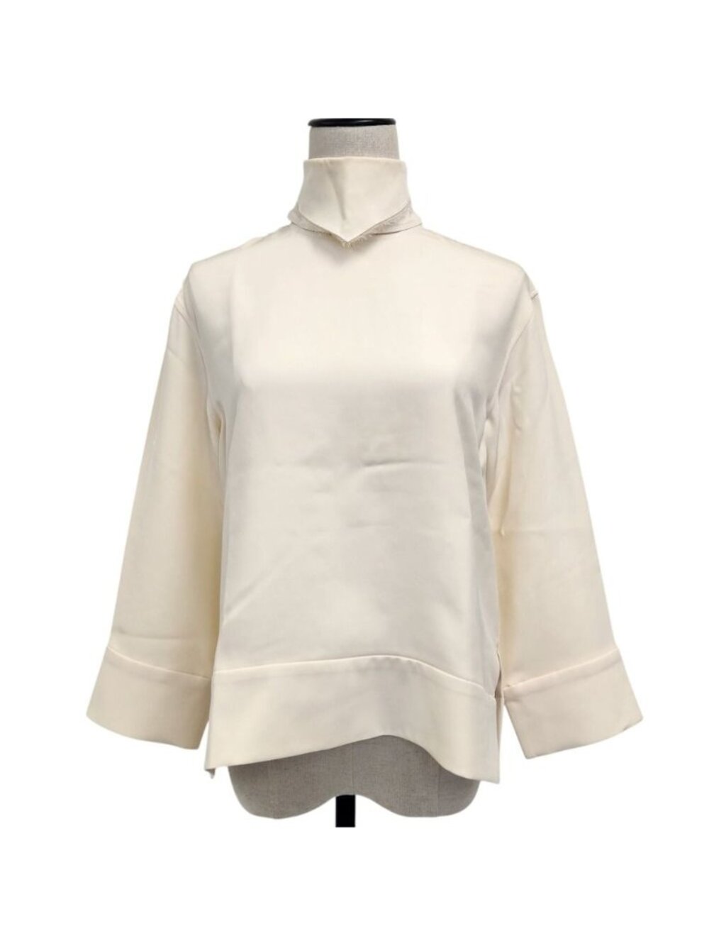 Celine Phoebe Philo Era Design Color Silk Blouse Ivory Three Quarter Sleeve 34